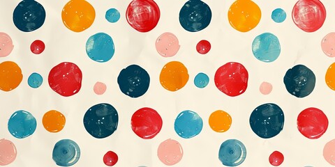 Wall Mural - Christmas background pattern polka dot. vibrant abstract pattern featuring multicolored circles on a light background. Playful design includes hues of orange, teal, navy red, adding a cheerful touch