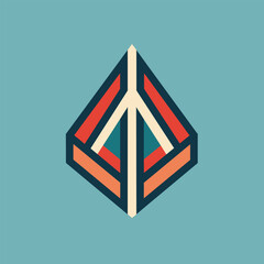 Poster - A minimalist logo featuring a single geometric shape resembling a pyramid, comprised of white, red, orange, blue and black lines, A minimalist logo featuring a single geometric shape