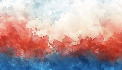 Wall Mural - Soft watercolor tie-dye effect in patriotic red, white, and blue, creating a gentle and artistic background.