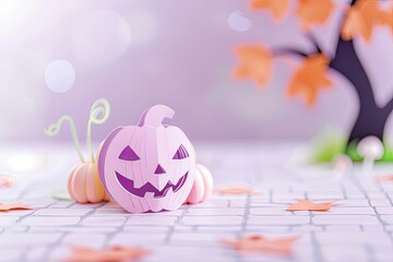 Wall Mural - Festive background with a pumpkin for the Halloween holiday in the style of paper cut art origami