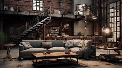 Wall Mural - Stylish Interior Design Background. Industrial Living Room.