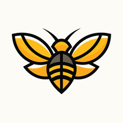 Poster - Minimalist Bee Wings Logo Design Featuring Yellow and Black Colors, A minimalist logo incorporating bee wings in a symmetrical design