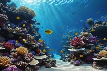 Wall Mural - Majestic Display of Underwater Ecosystem: Embracing Coral Reef Biodiversity.