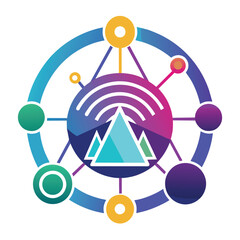 Poster - A minimalist logo featuring a circle with connected circles and triangles, representing connectivity and c, A minimalist logo that embodies connectivity and communication