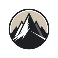 Sticker - A circular logo with a minimalist silhouette of a mountain range, A minimalist logo with the silhouette of a mountain peak