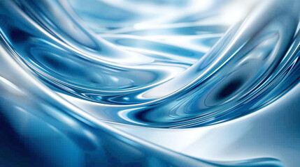 Wall Mural - Abstract Liquid Metal Texture with Smooth Silver and Blue Waves in Reflective Background