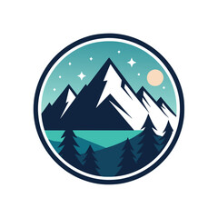 Wall Mural - Minimalist Mountain Logo Design With Starry Night, A minimalistic logo design incorporating a mountain silhouette for a hiking trip planner