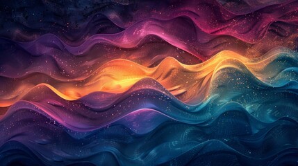 Sticker - A dark grainy gradient background with transitions from deep teal to purple and orange, featuring glowing waves. 