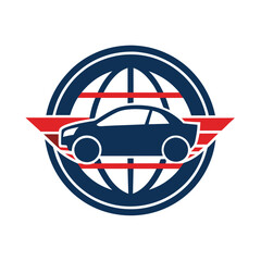 Poster - A simplistic logo depicting a car on a globe with wings, A simplistic logo inspired by the world of automobiles