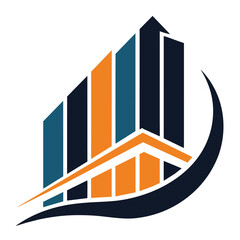 Sticker - A logo depicting a stylized building with a chart graphic, A sleek and simple logo featuring a graph or chart to represent financial analysis