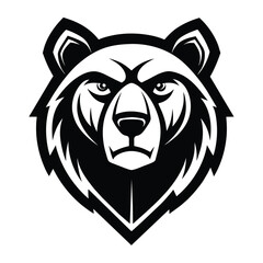 Sticker - A bold, black and white illustration of a bears head, rendered in a minimalist style, Abstract bear head in black and white