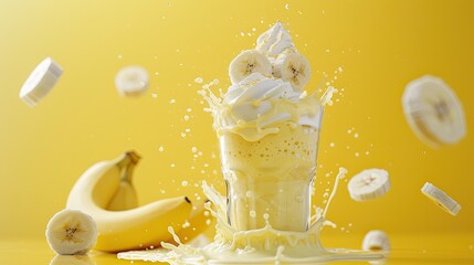 Wall Mural - photo of creamy banana milkshake delight description: a photo of creamy banana milkshakes topped wit