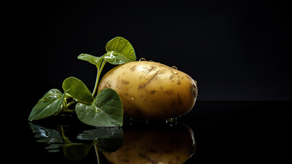 Poster - Fresh potato splashing into water on dark background
