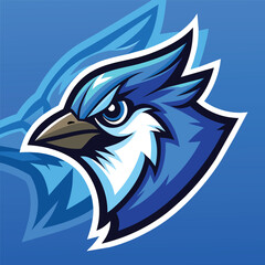 Poster - A modern, vector logo design featuring a blue jay head mascot with a bold, expressive look, Blue Jay Head Mascot, Modern Vector Logo Design