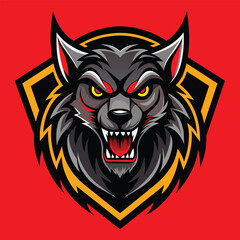 Sticker - A menacing werewolf logo with red eyes, featuring a bold vector style, Bold Werewolf Logo, Impactful Vector