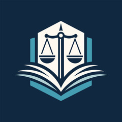 Wall Mural - A minimalist logo depicting a law book with scales of justice on top, Clean and simple depiction of a law book