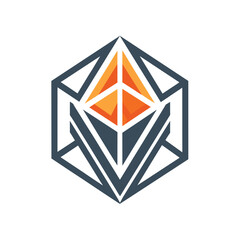 Wall Mural - A modern, minimalist logo design featuring a geometric hexagon with an orange diamond shape inside, Clean and sleek minimalist logo with geometric shapes