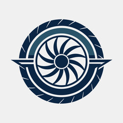 Poster - a simple, stylized illustration of a turbine engine with clean lines and a dark blue color scheme, c