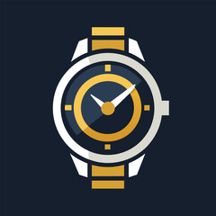 Poster - A minimalist logo design featuring a modern wristwatch with a white face, gold accents, and a dark blue background, Craft a minimalist logo representing a modern wristwatch