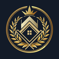 Poster - Golden Home Logo Design With Crown And Laurel Wreath, Design a clean and modern logo for a high-end home decor brand that exudes luxury and style