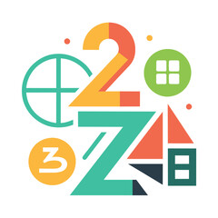 Poster - Colorful Abstract Logo Design Featuring Number Symbols, Design a logo that captures the essence of numbers and calculations in a minimalist style