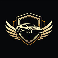 Sticker - Minimalist Luxury Car Brand Logo Design With Wings and Shield, Design a minimalist logo for a luxury car brand that exudes sophistication