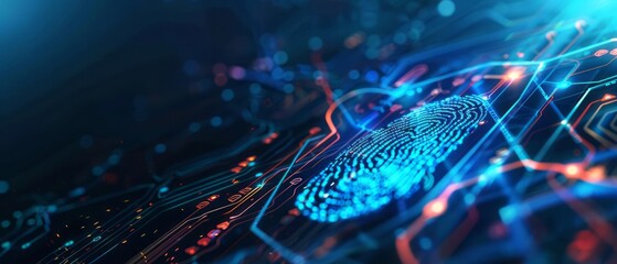 Poster - Digital Fingerprint on a Circuit Board With Blue and Red Lights