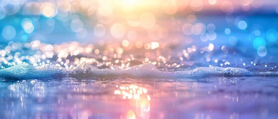 Wall Mural - Sparkling Ocean Water With Sunlit Bokeh During Summer Day