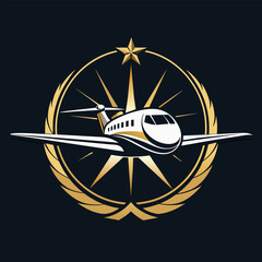 Poster - A minimalist logo featuring a private jet, a star, and a laurel wreath, Develop a minimalist logo for an exclusive private jet company that embodies luxury and exclusivity