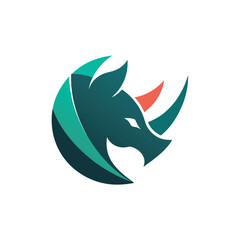 Wall Mural - A stylized rhino head design with negative space, featuring a teal and red color scheme, Experiment with negative space to create a minimalist logo of a rhino