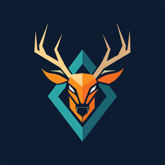 Poster - An abstract, minimalist design featuring a deer head with antlers formed from geometric shapes, Geometric shapes inspired by deer antlers