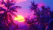 © Alexander - Retro Neon Landscape Background with Palms Generative AI