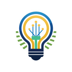 Sticker - Minimalist Logo Design Featuring a Green Arrow Surrounding a Bar Chart and a Blue Circle, Incorporate a lightbulb icon into a minimalist logo design for an electronics company