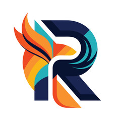 Wall Mural - A stylized letter R logo icon with an abstract design featuring red, orange, green, and blue elements, Letter R logo icon with abstract design elements