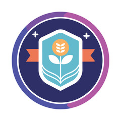 Sticker - A simple and modern emblem featuring a shield with a stylized leaf design and a circle surrounding it, Minimalist emblem for a language learning app