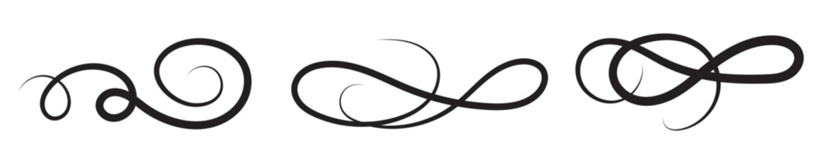 Fototapete - Calligraphic swoosh tail set, underline marker strockes. Sport logo typography elements. Texting letters tail for lettering or baseball club. Vector illustration
