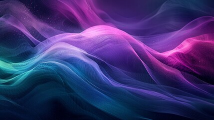 Wall Mural - An abstract grainy gradient with shades of purple, blue, and green, flowing against a dark, noise-textured backdrop.