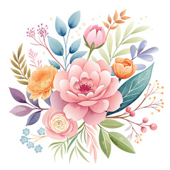 Poster - a digital illustration of a whimsical bouquet with soft watercolor flowers, subtle watercolor floral