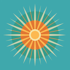 Poster - A stylized sunburst design with clean lines and minimal color. Orange, yellow, and green color scheme, Sunburst design with clean lines and minimal color palette