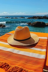  Floating lounge in the calm sea with a sunhat