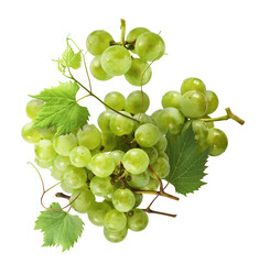 Fresh green grape falling in the air isolated on white background. High resolution image.