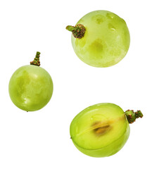 Wall Mural - Fresh green grape falling in the air isolated on white background. High resolution image.