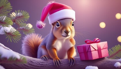 Canvas Print - A christmas squirrel with presents 