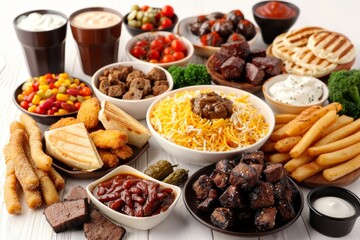 Wall Mural - Assorted snacks and dishes, ideal for high resolution food photography and showcasing a variety of delicious and gourmet meal options
