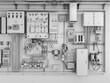 © Peter@studio5 - Electrical wiring flat design front view electrical system 3D render black and white