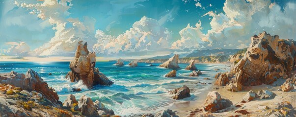 Wall Mural - Coastal view with rocky shorelines