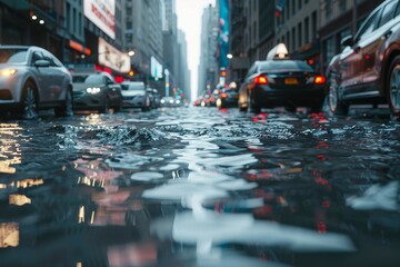 Wall Mural - Flooded   streets of the city Generative AI