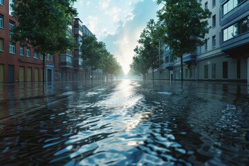 Wall Mural - Flooded   streets of the city Generative AI