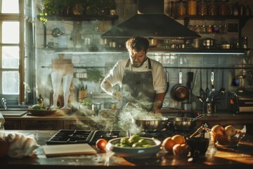 Wall Mural - man cooking in the kitchen Generative AI