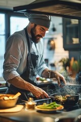 Wall Mural - man cooking in the kitchen Generative AI